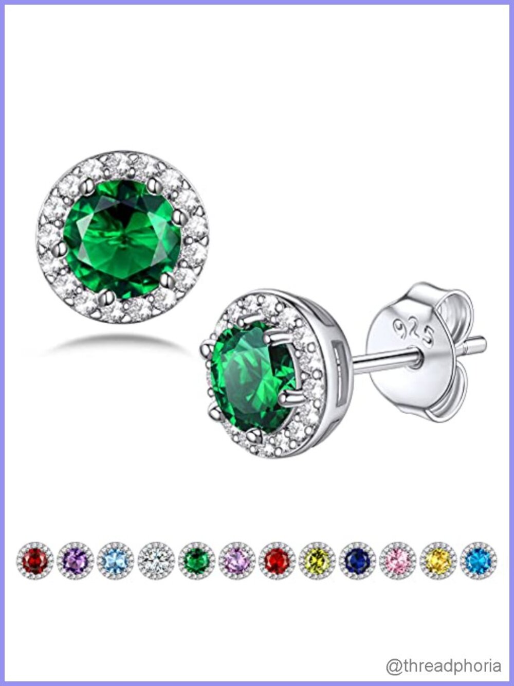 Sparkling 925 Sterling Silver Birthstone Stud Earrings for Women,
